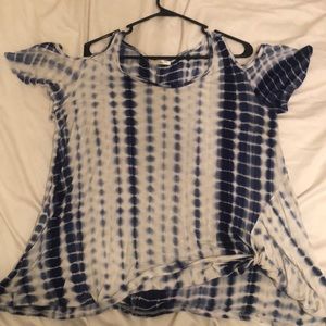 Blue and White cold shoulder blouse